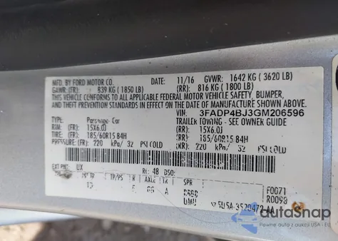 2016 Ford Fiesta Se из США, поврежденный, VIN 3FADP4BJ3GM206596